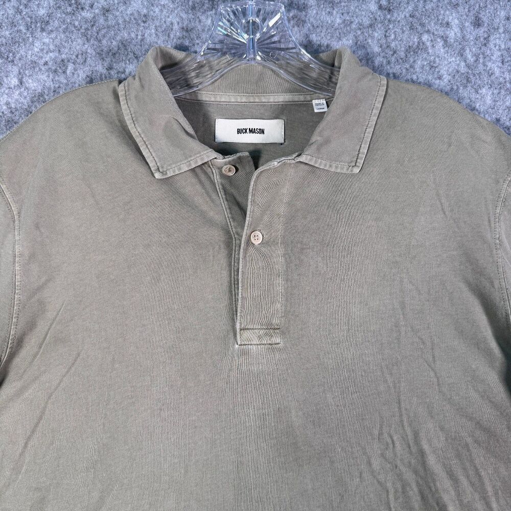 Buck Mason Polo Shirt Mens Large Green Short Sleeve Flaw Tiny Hole Back Shirt